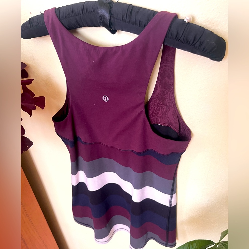 Lululemon Athletica Striped Purple Black White Navy Blue Tank Top Size Small - Picture 2 of 5